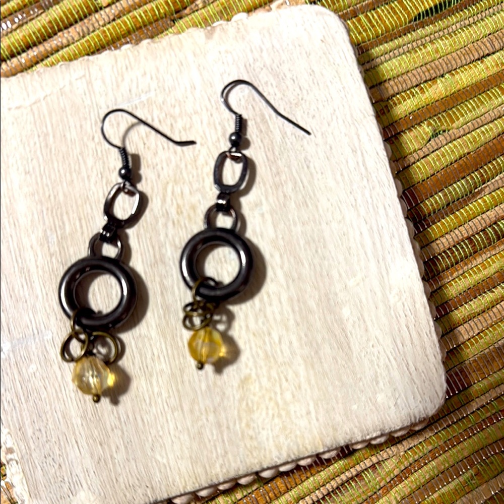 170.  Unique Repurposed Hand-Crafted Elegant Black and Gold Dangle Earrings